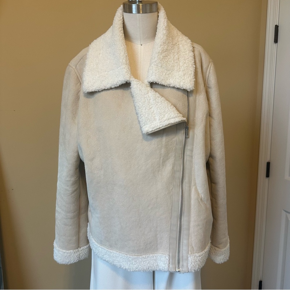 Versona Women’s Faux Fur Suede Trim Moto Jacket Size XL